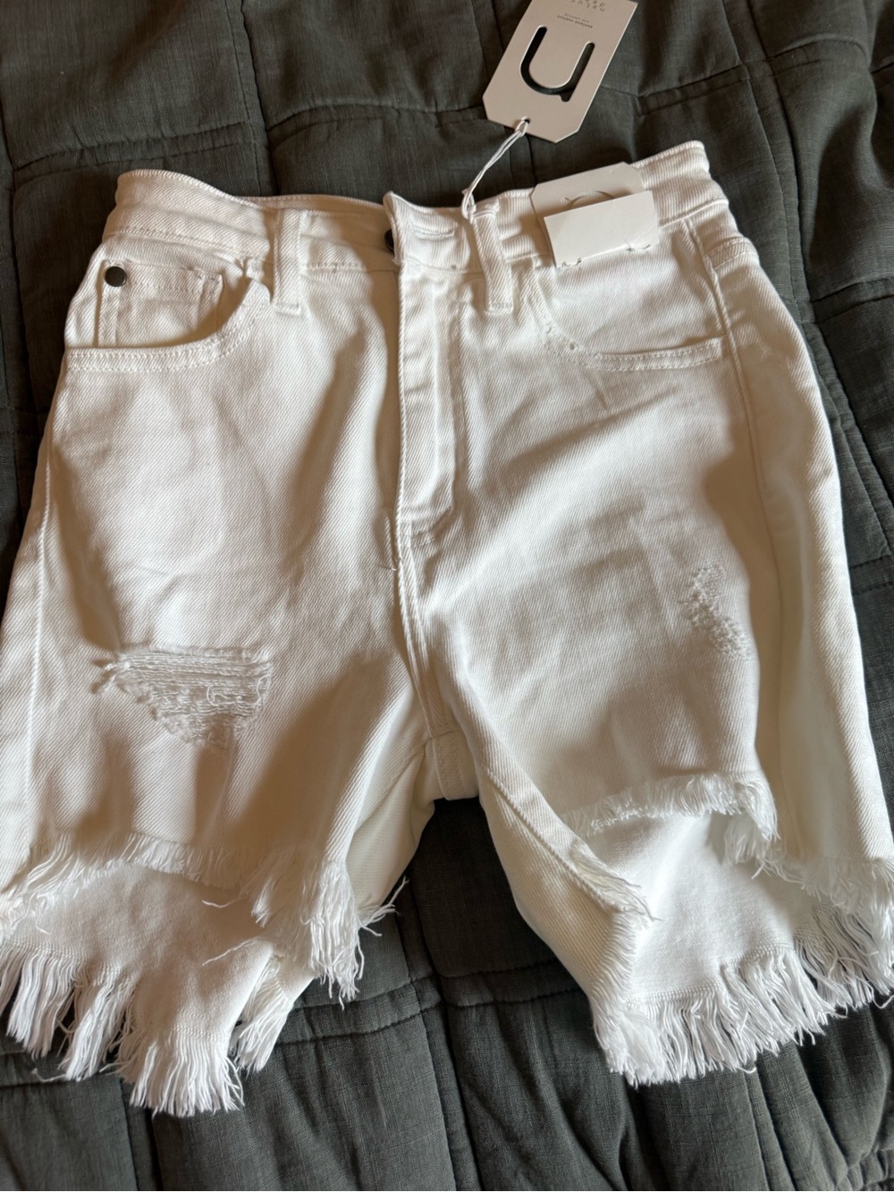 Nature High-Rise White Distressed Denim Shorts